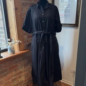 J. Crew Black Short Sleeve Cotton Shirt Dress